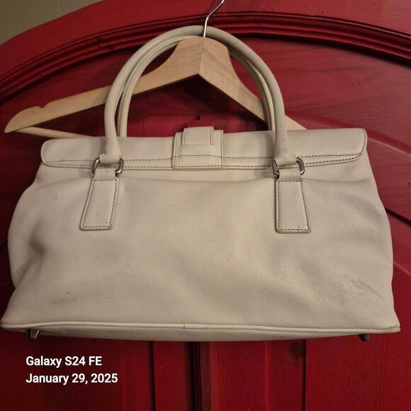 HTF Coach Hampton Handbag Satchel Purse Bone Thick Leather Silver # 7581 EUC - Picture 2 of 9
